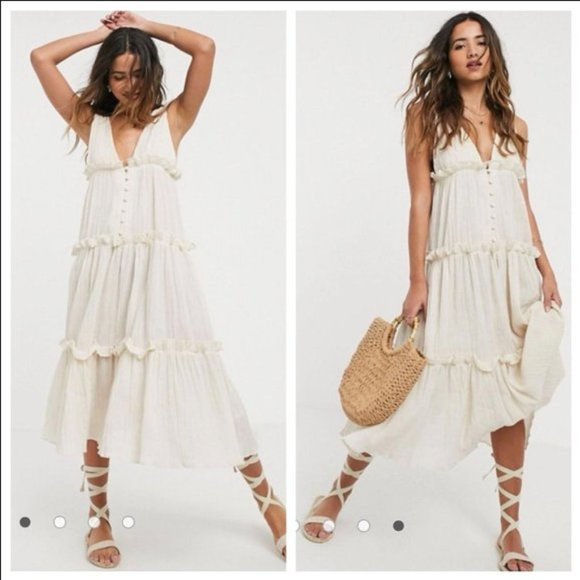 ASOS Dresses & Skirts - 🦩LAST CHANCE *NEW* Linen Midi Dress Neutral Beige